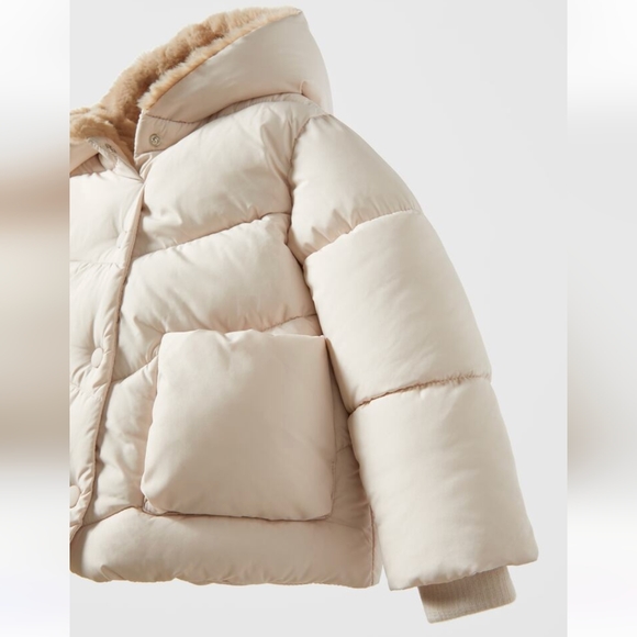 Zara Quilted Jacket with Contrast Faux Fur Detail - Picture 3 of 6